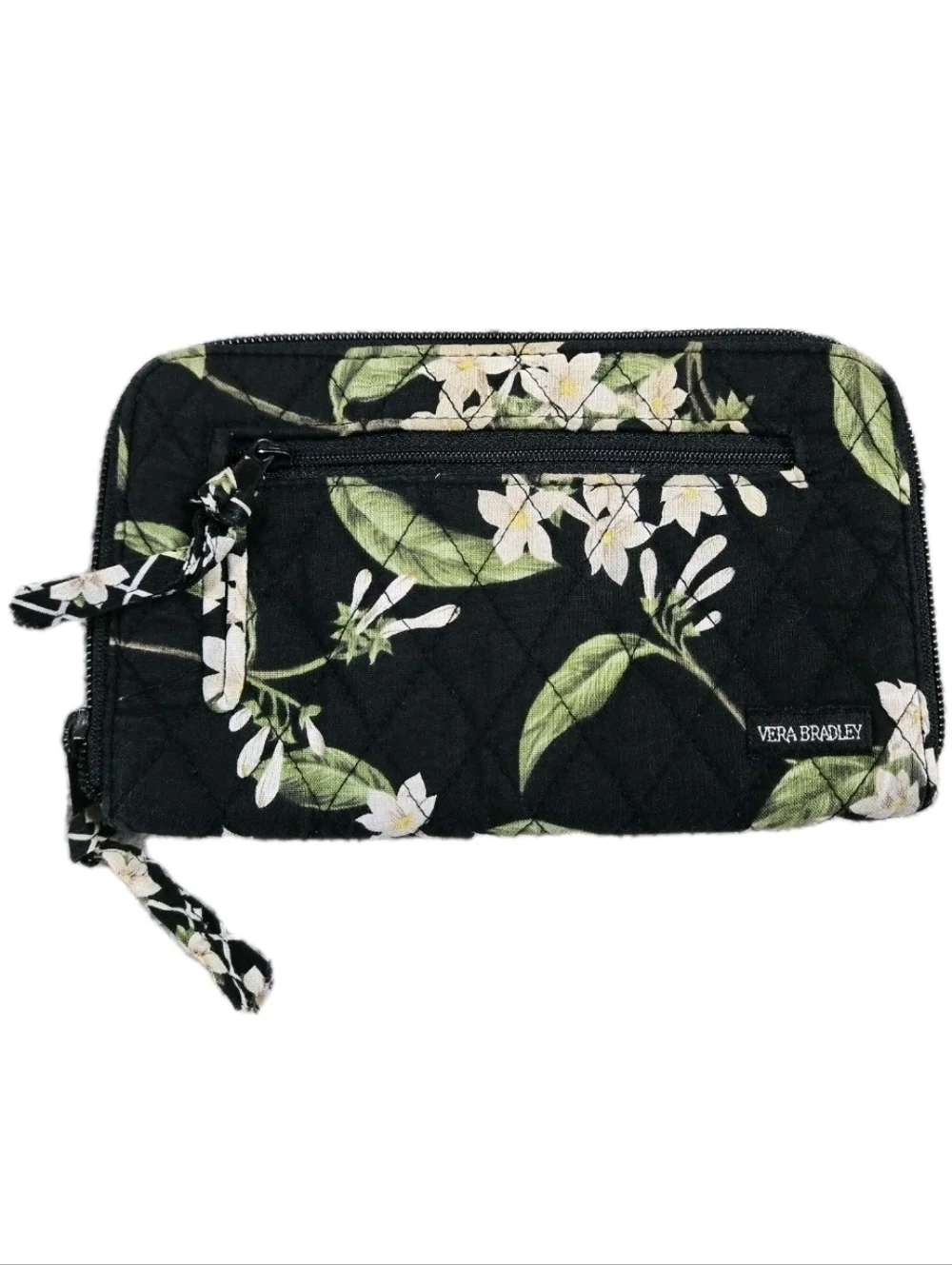 Vera Bradley Zip Around Wallet Wristlet Retired Jasmine Black White Floral Quilt - Picture 1 of 4